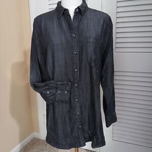 CHICO'S  2 (L/12) women's Black Denim Shirt Dress Pockets 100% Lyocell Easy Care